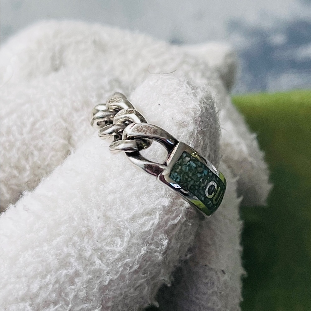 Brand New Gucci Sterling Silver Howlite Enamel Chain Ring - Size 23 US XL 10.25 - Picture 5 of 10